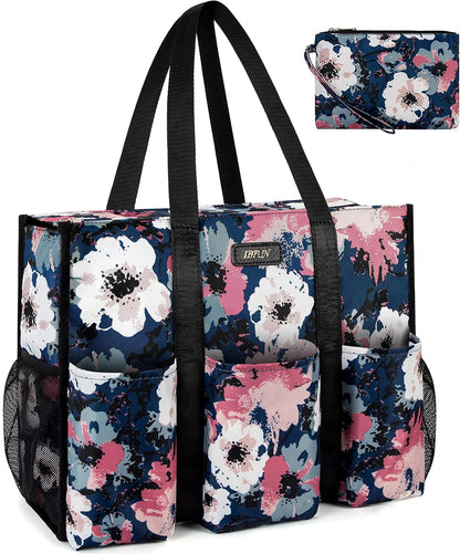 Utility Tote Bag with 24 Pockets, Large Teacher Travel Tote for Women