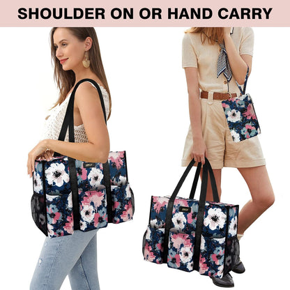 Utility Tote Bag with 24 Pockets, Large Teacher Travel Tote for Women