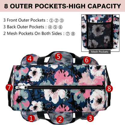 Utility Tote Bag with 24 Pockets, Large Teacher Travel Tote for Women
