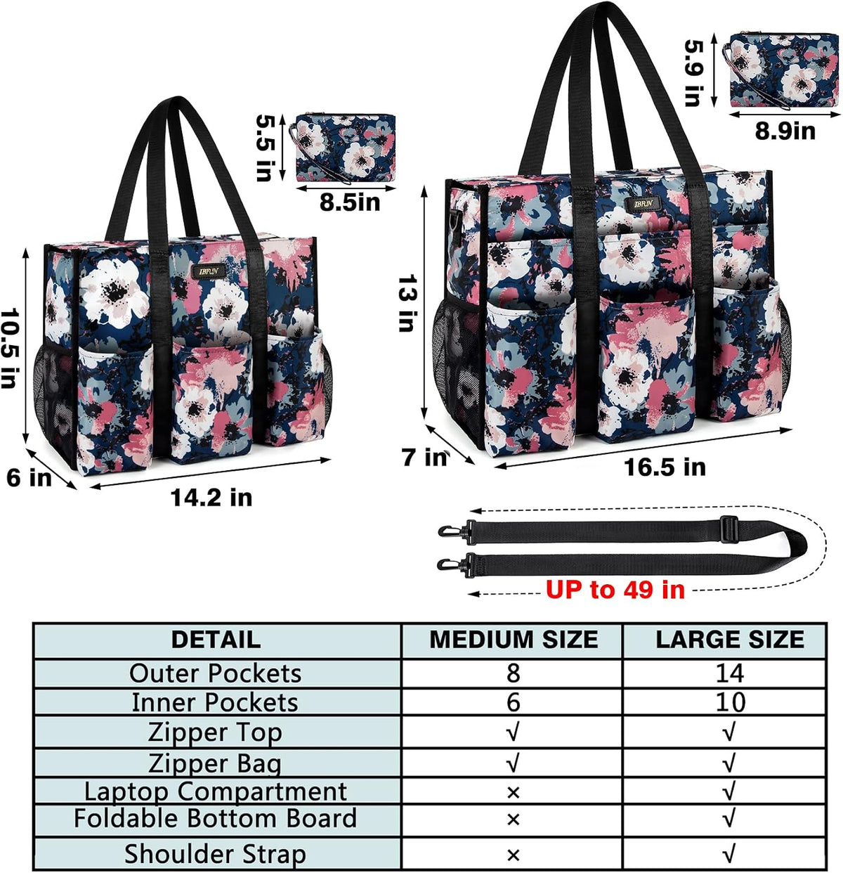 Utility Tote Bag with 24 Pockets, Large Teacher Travel Tote for Women