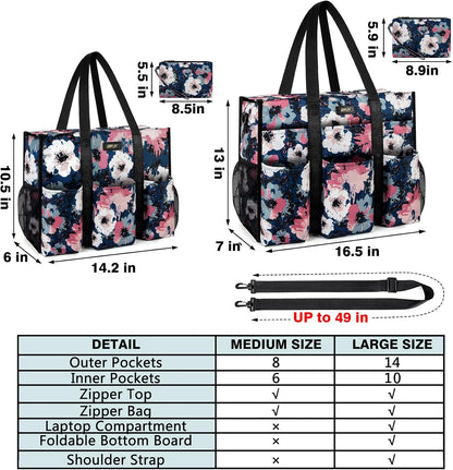 Utility Tote Bag with 24 Pockets, Large Teacher Travel Tote for Women