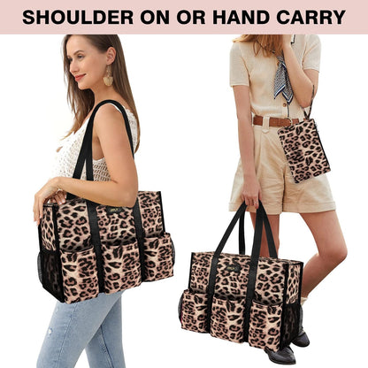 Utility Tote Bag with 24 Pockets, Large Teacher Travel Tote for Women