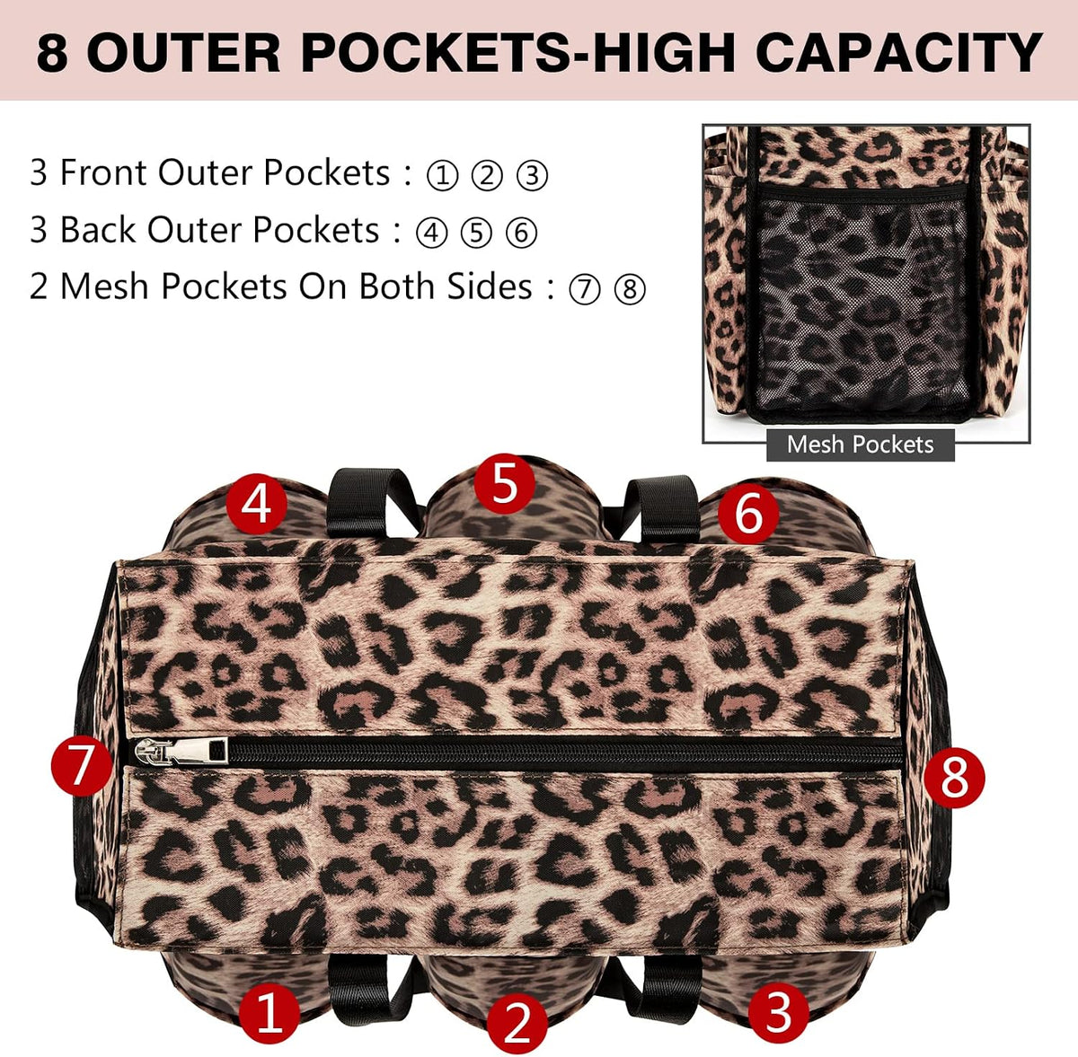 Utility Tote Bag with 24 Pockets, Large Teacher Travel Tote for Women
