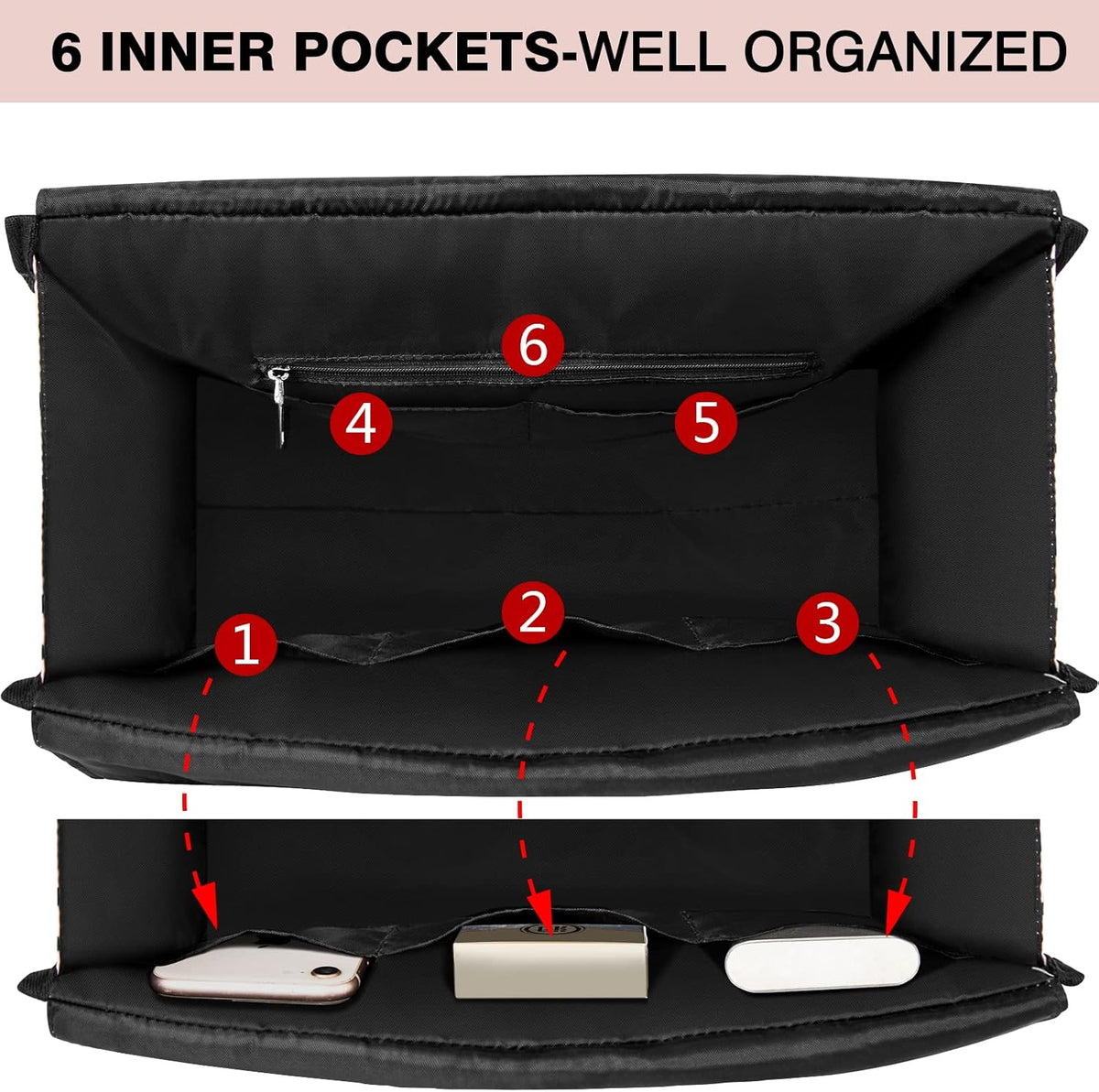 Utility Tote Bag with 24 Pockets, Large Teacher Travel Tote for Women