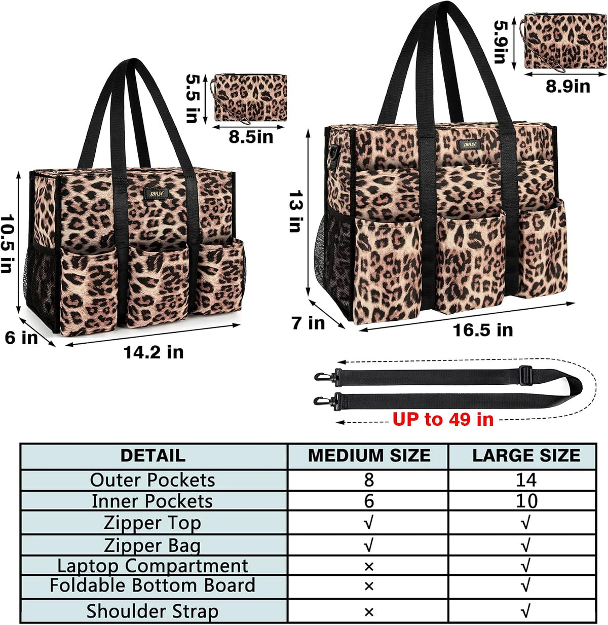 Utility Tote Bag with 24 Pockets, Large Teacher Travel Tote for Women