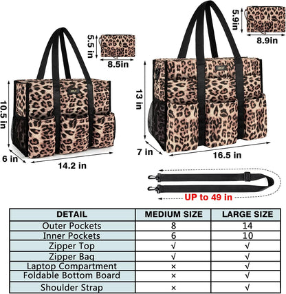 Utility Tote Bag with 24 Pockets, Large Teacher Travel Tote for Women
