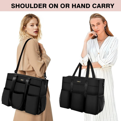 Utility Tote Bag with 24 Pockets, Large Teacher Travel Tote for Women