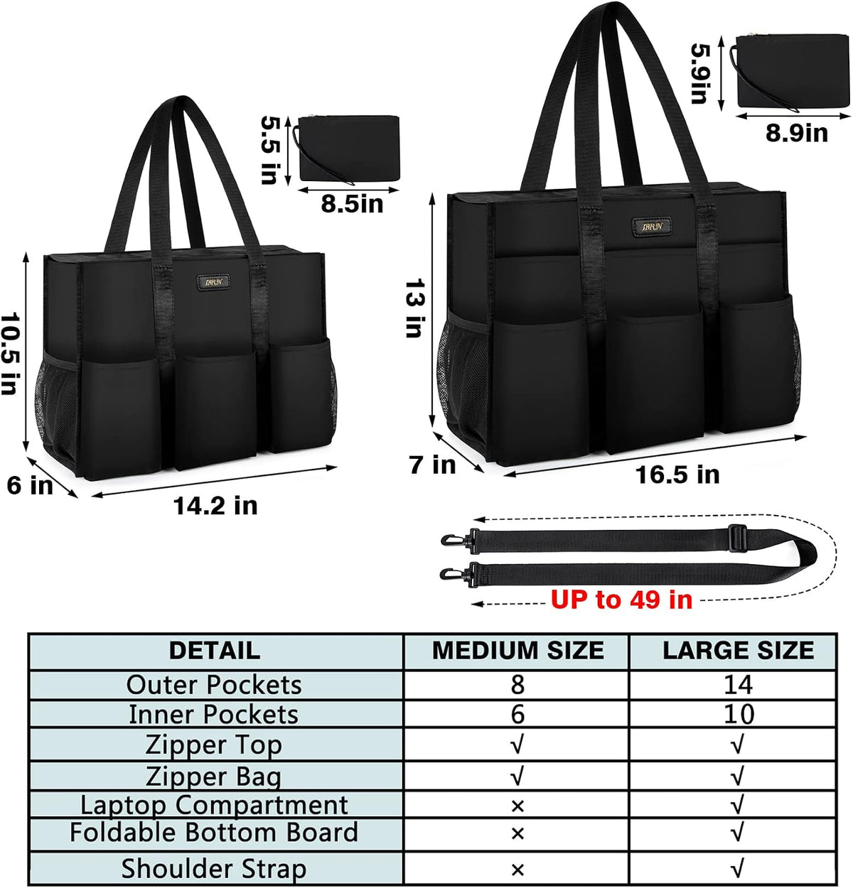 Utility Tote Bag with 24 Pockets, Large Teacher Travel Tote for Women
