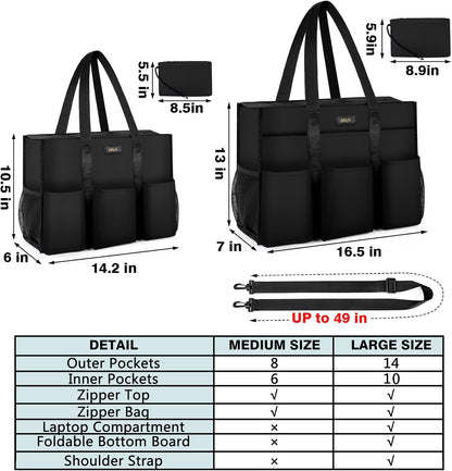 Utility Tote Bag with 24 Pockets, Large Teacher Travel Tote for Women