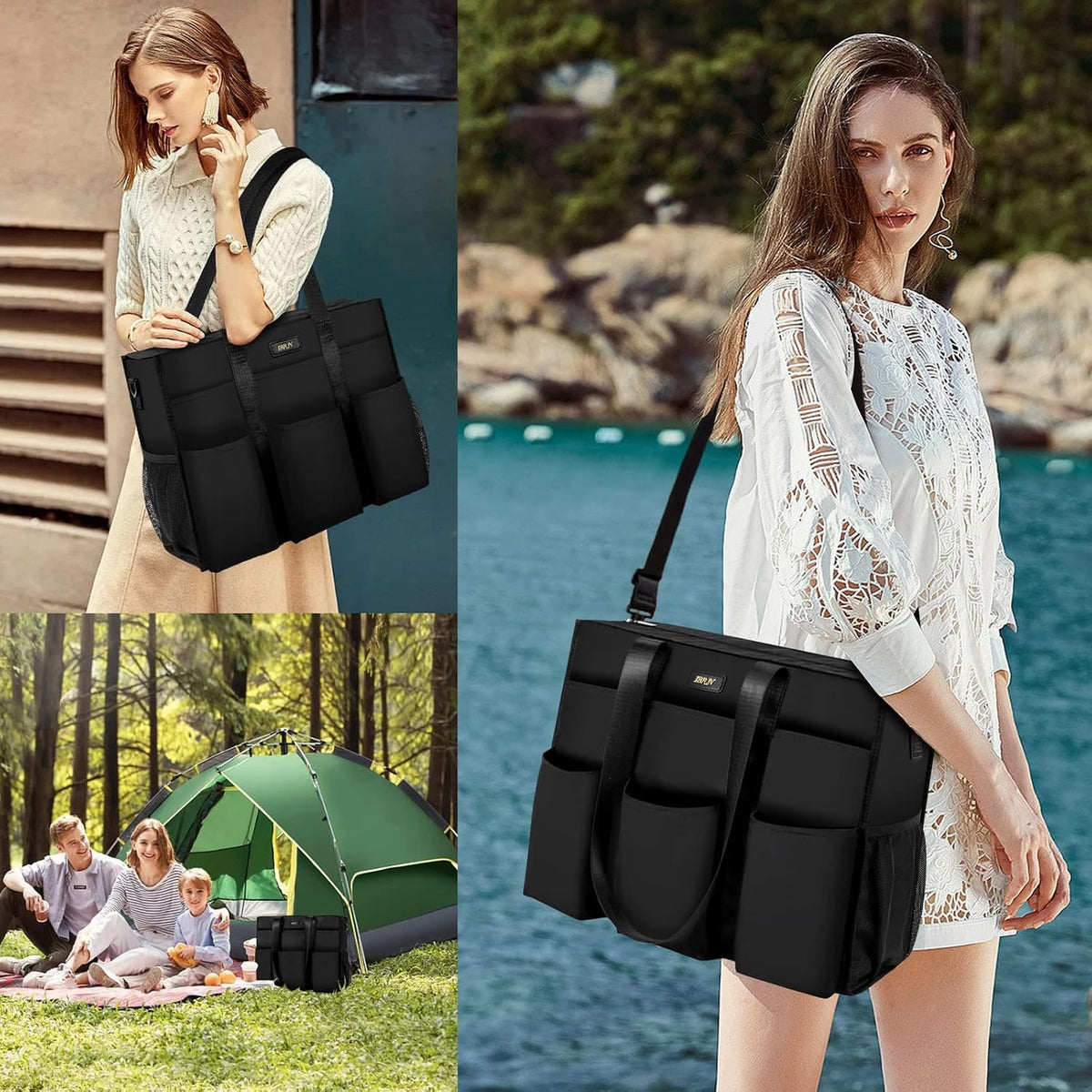 Utility Tote Bag with 24 Pockets, Large Teacher Travel Tote for Women