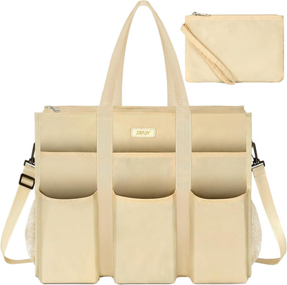 Utility Tote Bag with 24 Pockets, Large Teacher Travel Tote for Women