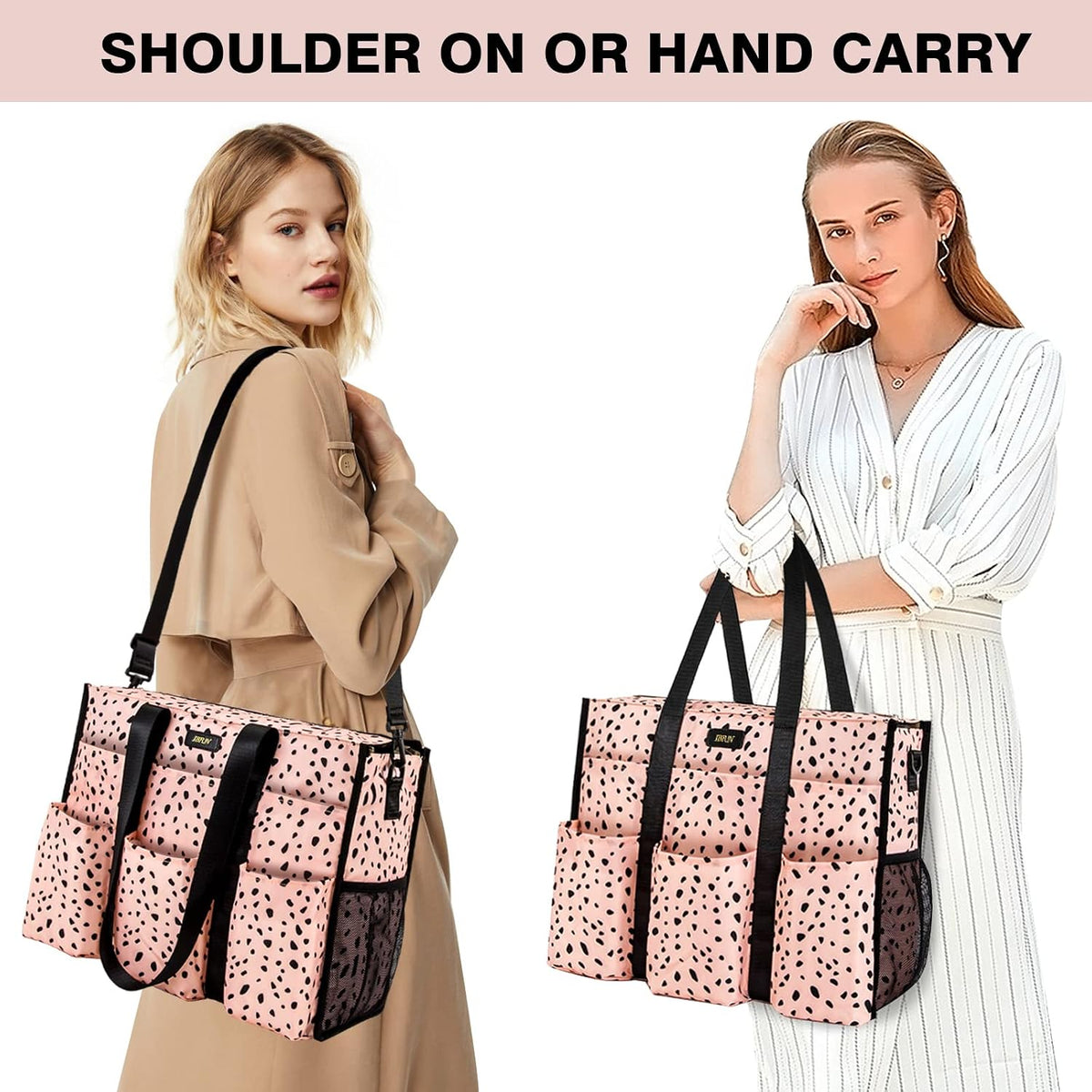 Utility Tote Bag with 24 Pockets, Large Teacher Travel Tote for Women