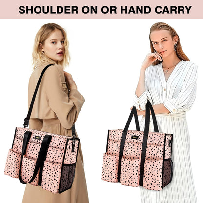 Utility Tote Bag with 24 Pockets, Large Teacher Travel Tote for Women