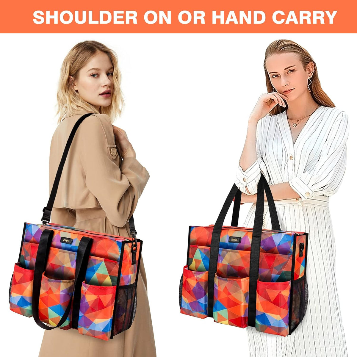 Utility Tote Bag with 24 Pockets, Large Teacher Travel Tote for Women
