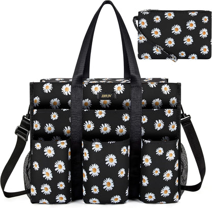 Utility Tote Bag with 24 Pockets, Large Teacher Travel Tote for Women