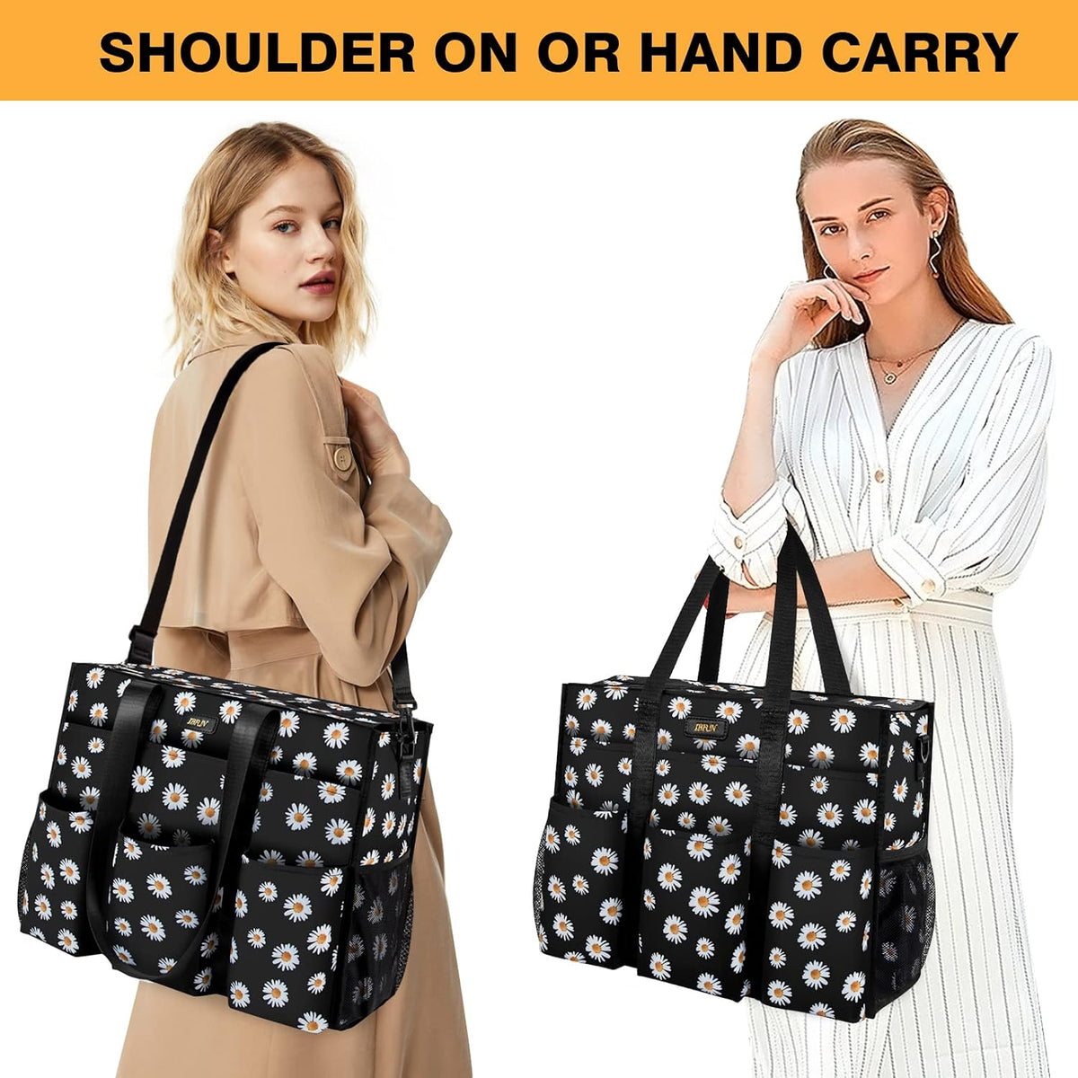 Utility Tote Bag with 24 Pockets, Large Teacher Travel Tote for Women