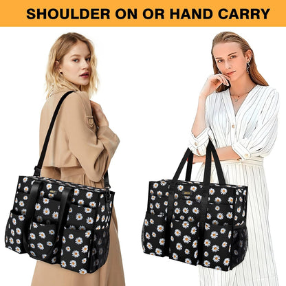 Utility Tote Bag with 24 Pockets, Large Teacher Travel Tote for Women