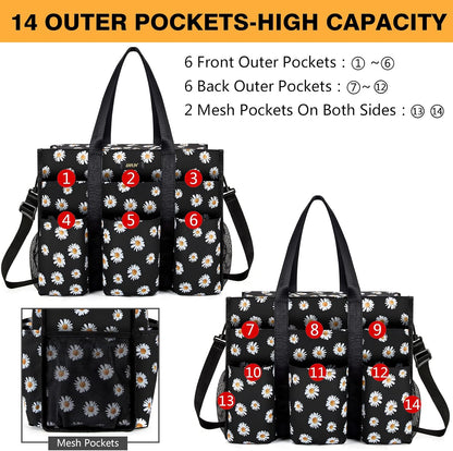 Utility Tote Bag with 24 Pockets, Large Teacher Travel Tote for Women