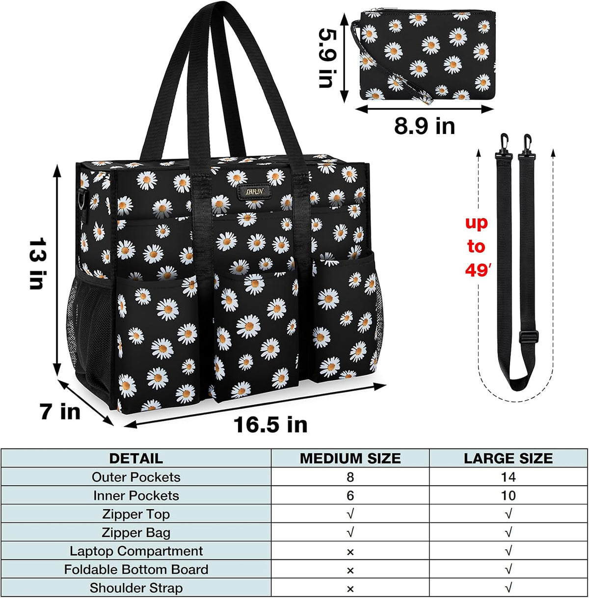 Utility Tote Bag with 24 Pockets, Large Teacher Travel Tote for Women