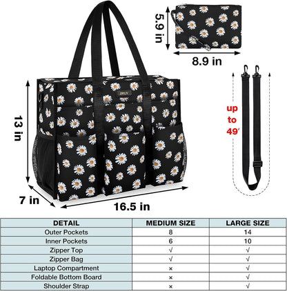 Utility Tote Bag with 24 Pockets, Large Teacher Travel Tote for Women