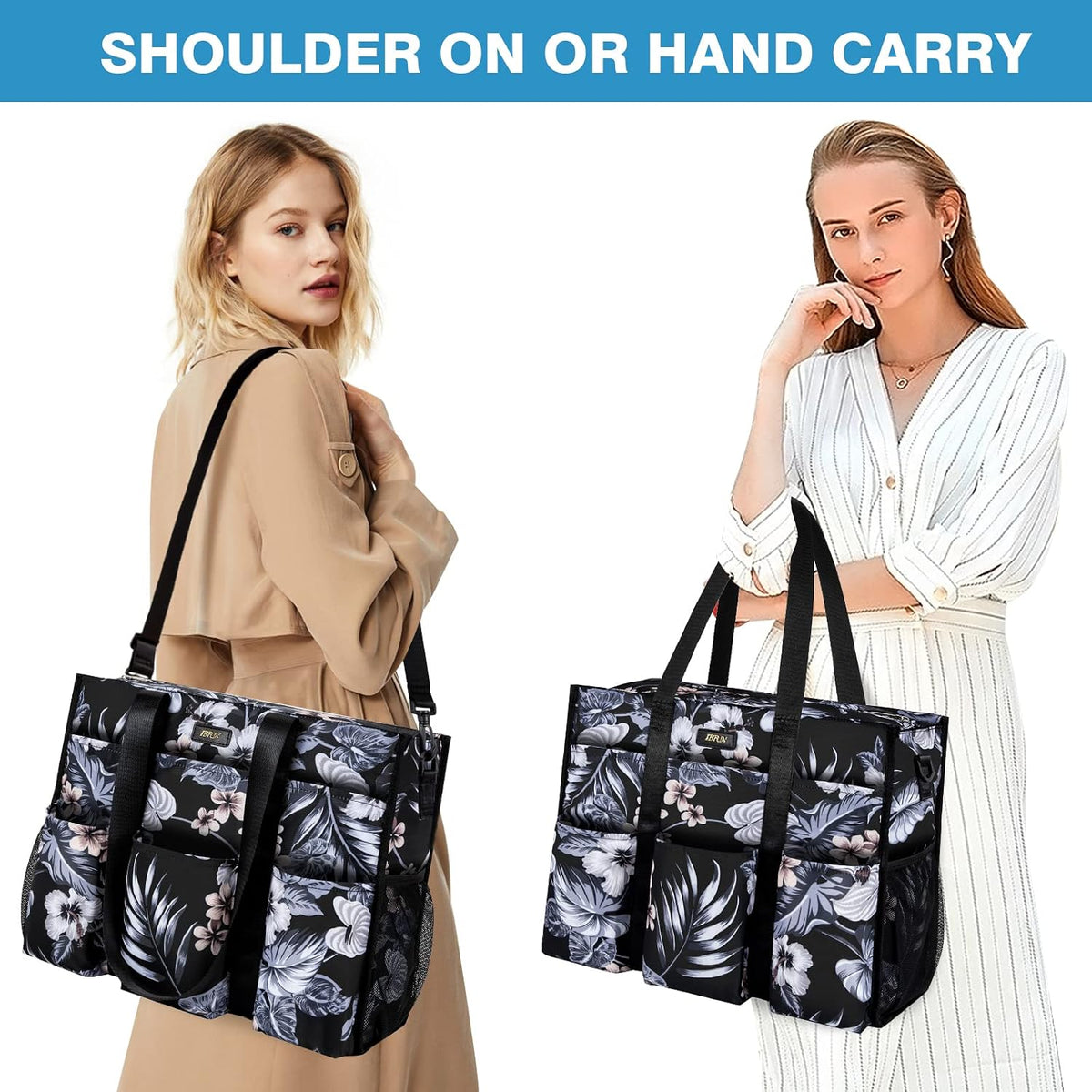 Utility Tote Bag with 24 Pockets, Large Teacher Travel Tote for Women