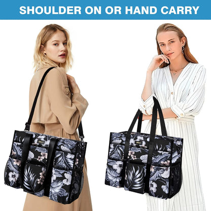 Utility Tote Bag with 24 Pockets, Large Teacher Travel Tote for Women