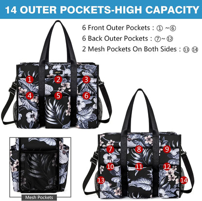 Utility Tote Bag with 24 Pockets, Large Teacher Travel Tote for Women