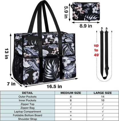 Utility Tote Bag with 24 Pockets, Large Teacher Travel Tote for Women