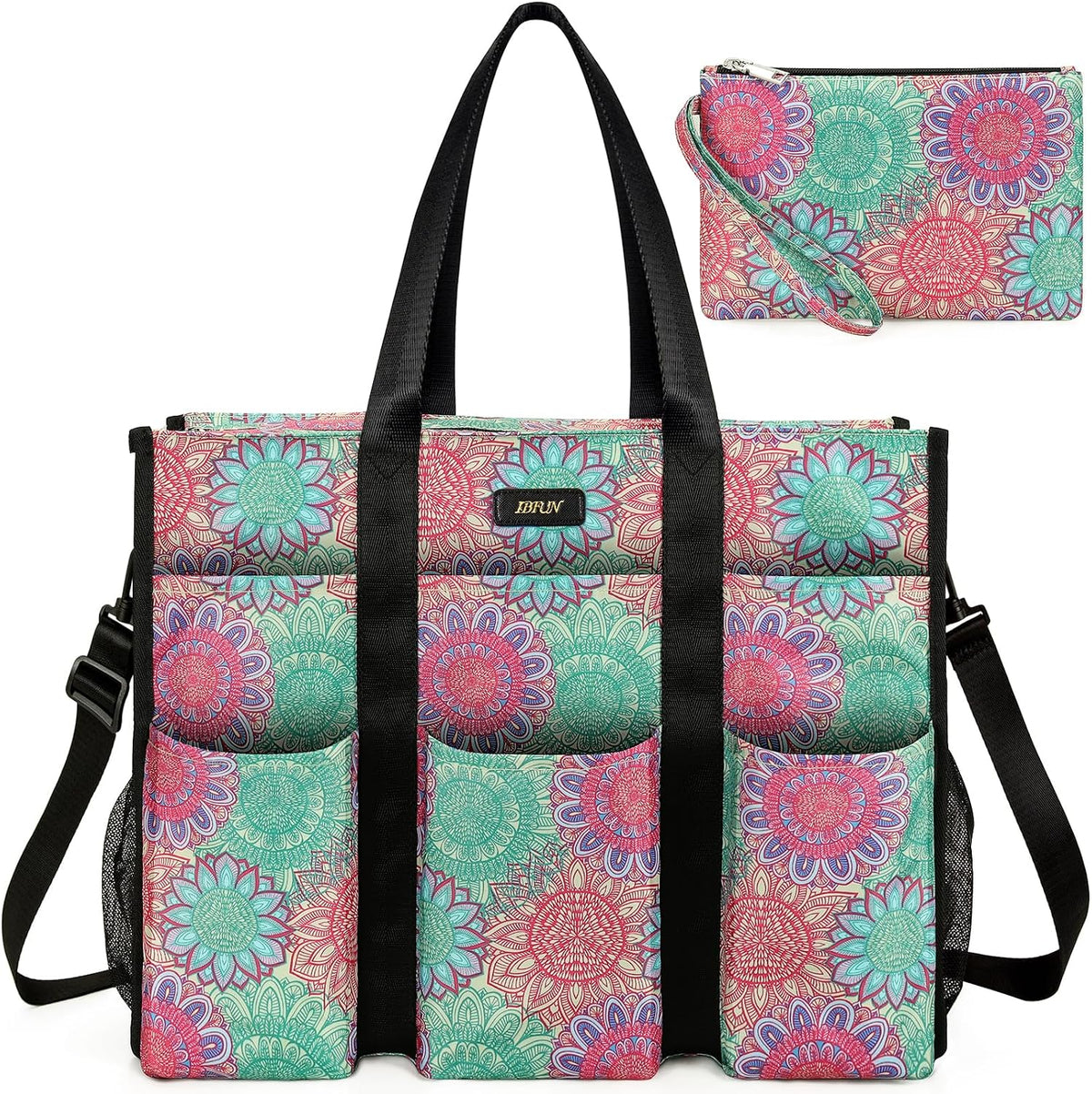 Utility Tote Bag with 24 Pockets, Large Teacher Travel Tote for Women