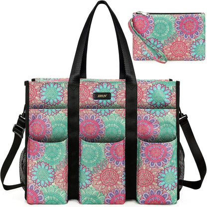 Utility Tote Bag with 24 Pockets, Large Teacher Travel Tote for Women