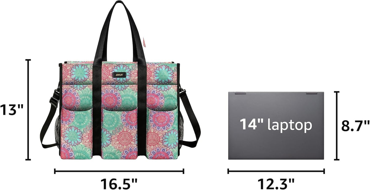 Utility Tote Bag with 24 Pockets, Large Teacher Travel Tote for Women