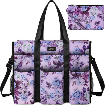 Utility Tote Bag with 24 Pockets, Large Teacher Travel Tote for Women