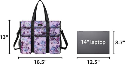 Utility Tote Bag with 24 Pockets, Large Teacher Travel Tote for Women