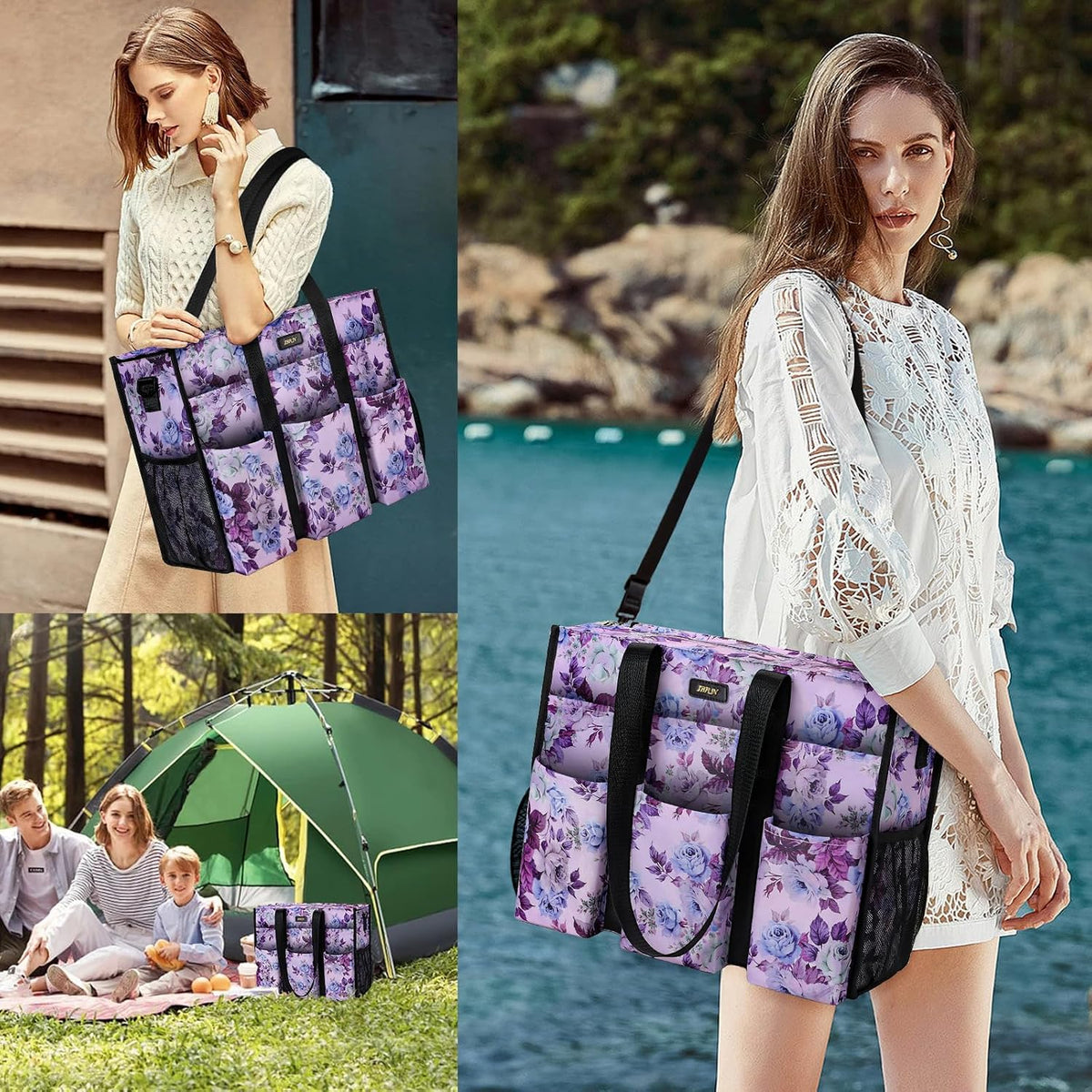 Utility Tote Bag with 24 Pockets, Large Teacher Travel Tote for Women