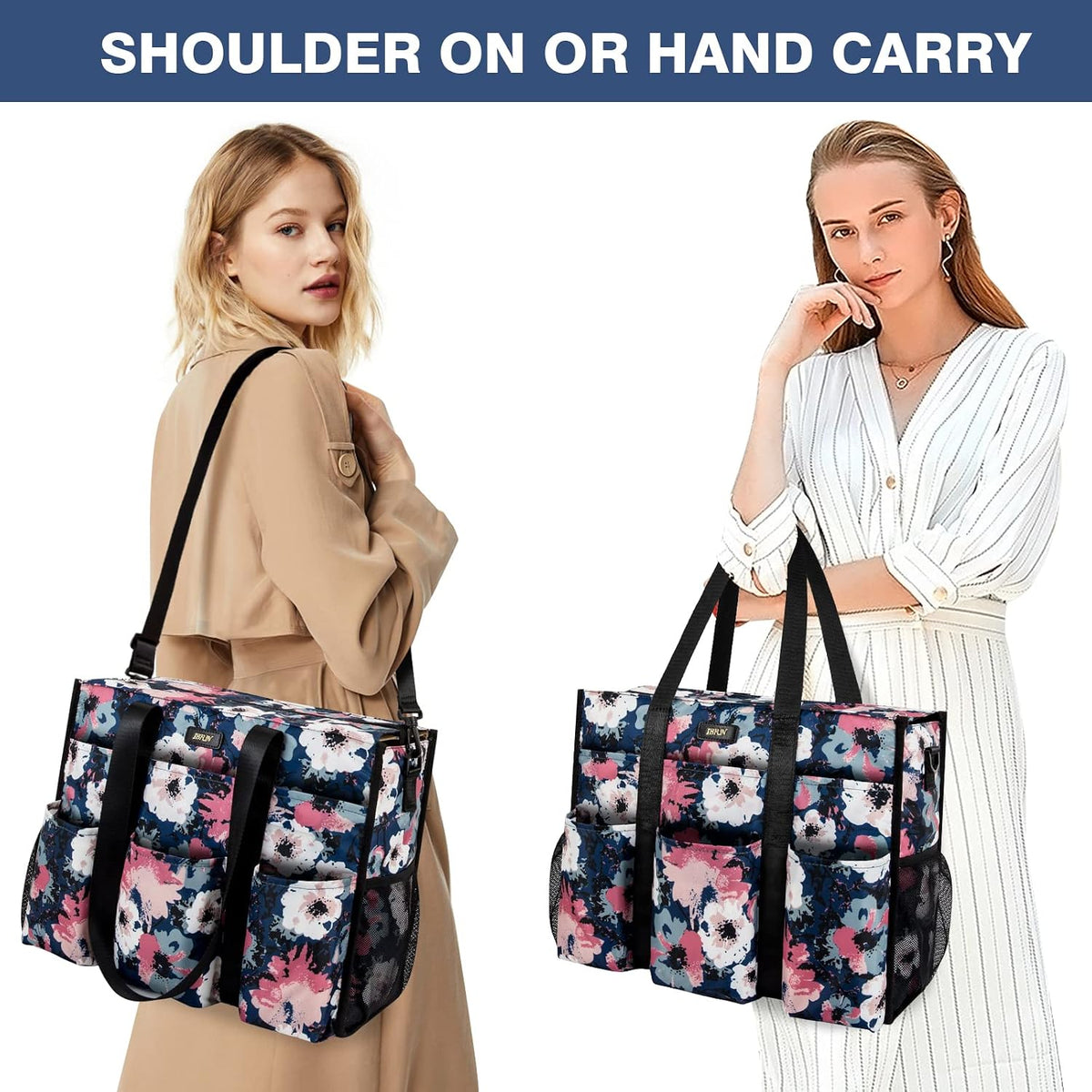 Utility Tote Bag with 24 Pockets, Large Teacher Travel Tote for Women