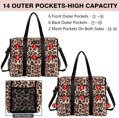Utility Tote Bag with 24 Pockets, Large Teacher Travel Tote for Women