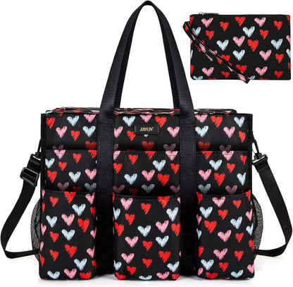 Utility Tote Bag with 24 Pockets, Large Teacher Travel Tote for Women
