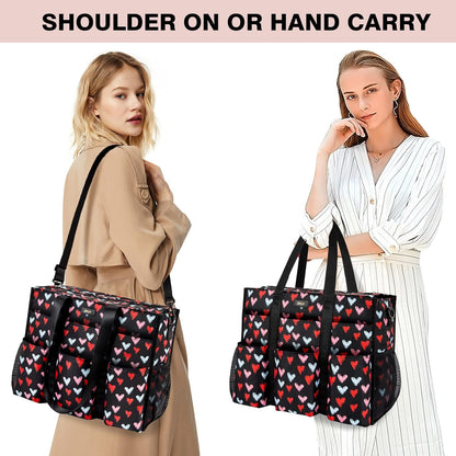 Utility Tote Bag with 24 Pockets, Large Teacher Travel Tote for Women