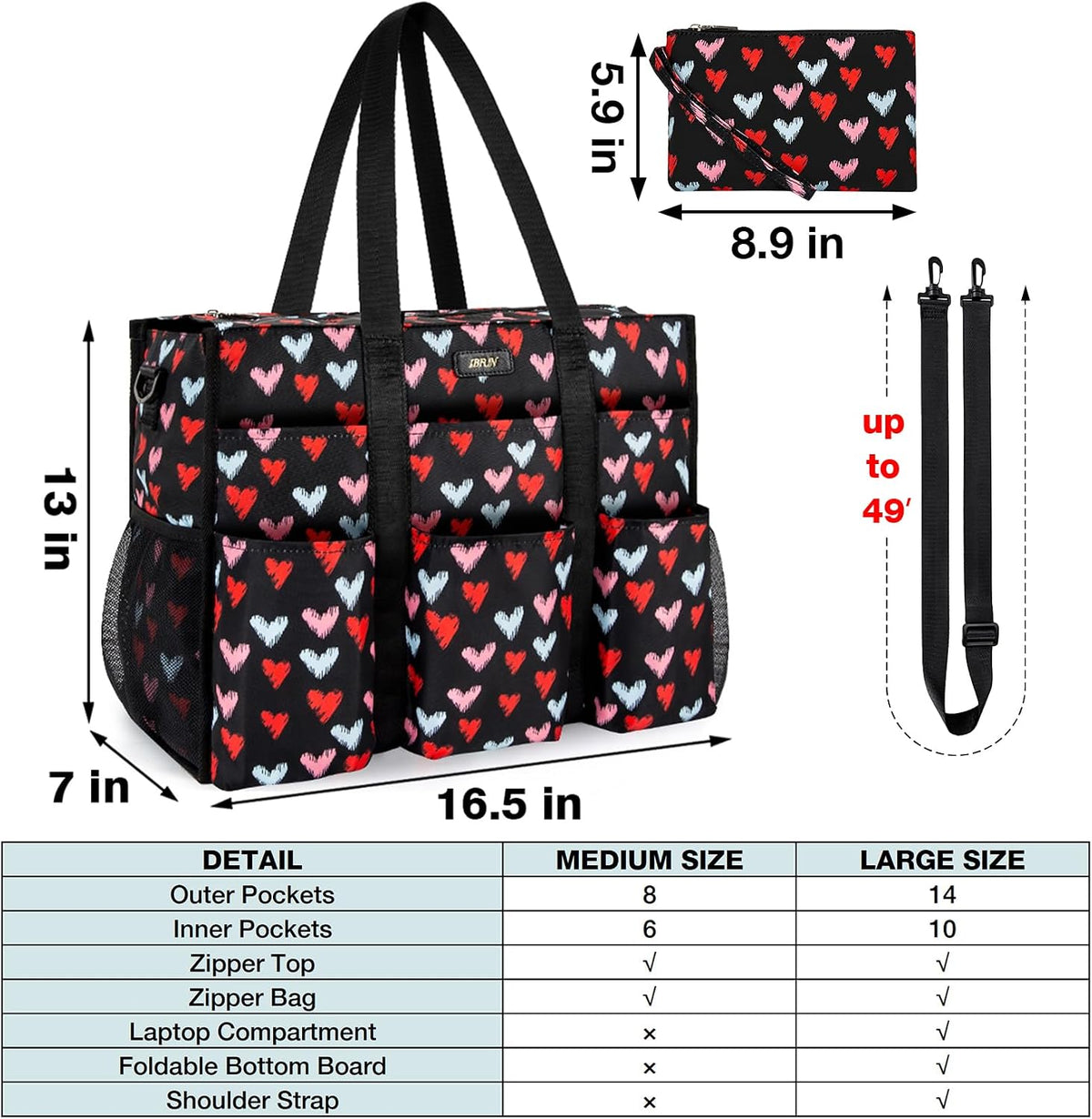 Utility Tote Bag with 24 Pockets, Large Teacher Travel Tote for Women