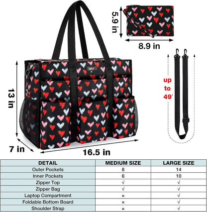 Utility Tote Bag with 24 Pockets, Large Teacher Travel Tote for Women