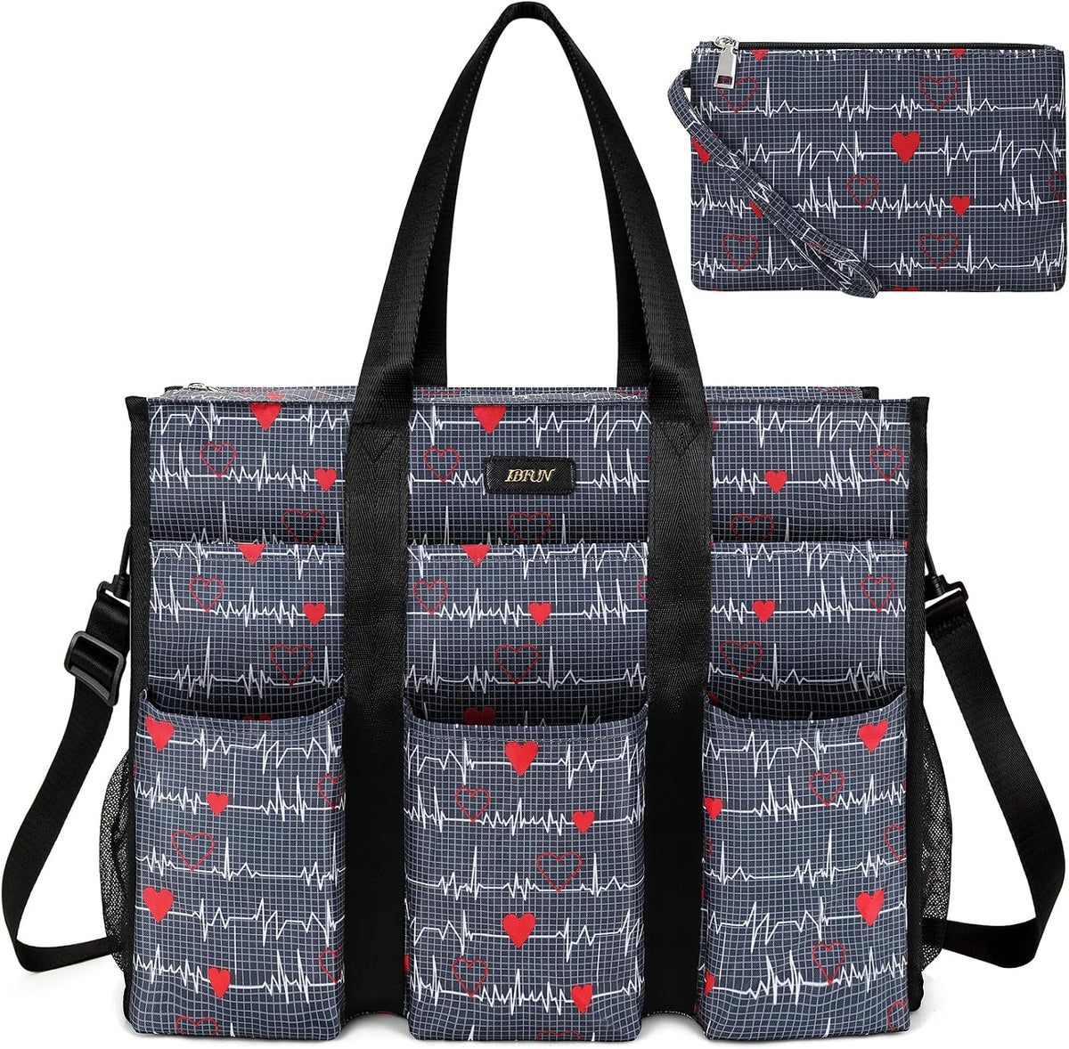 Utility Tote Bag with 24 Pockets, Large Teacher Travel Tote for Women