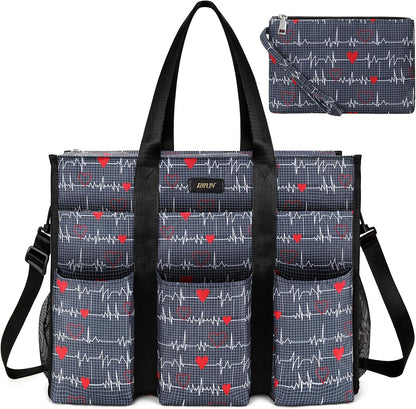 Utility Tote Bag with 24 Pockets, Large Teacher Travel Tote for Women