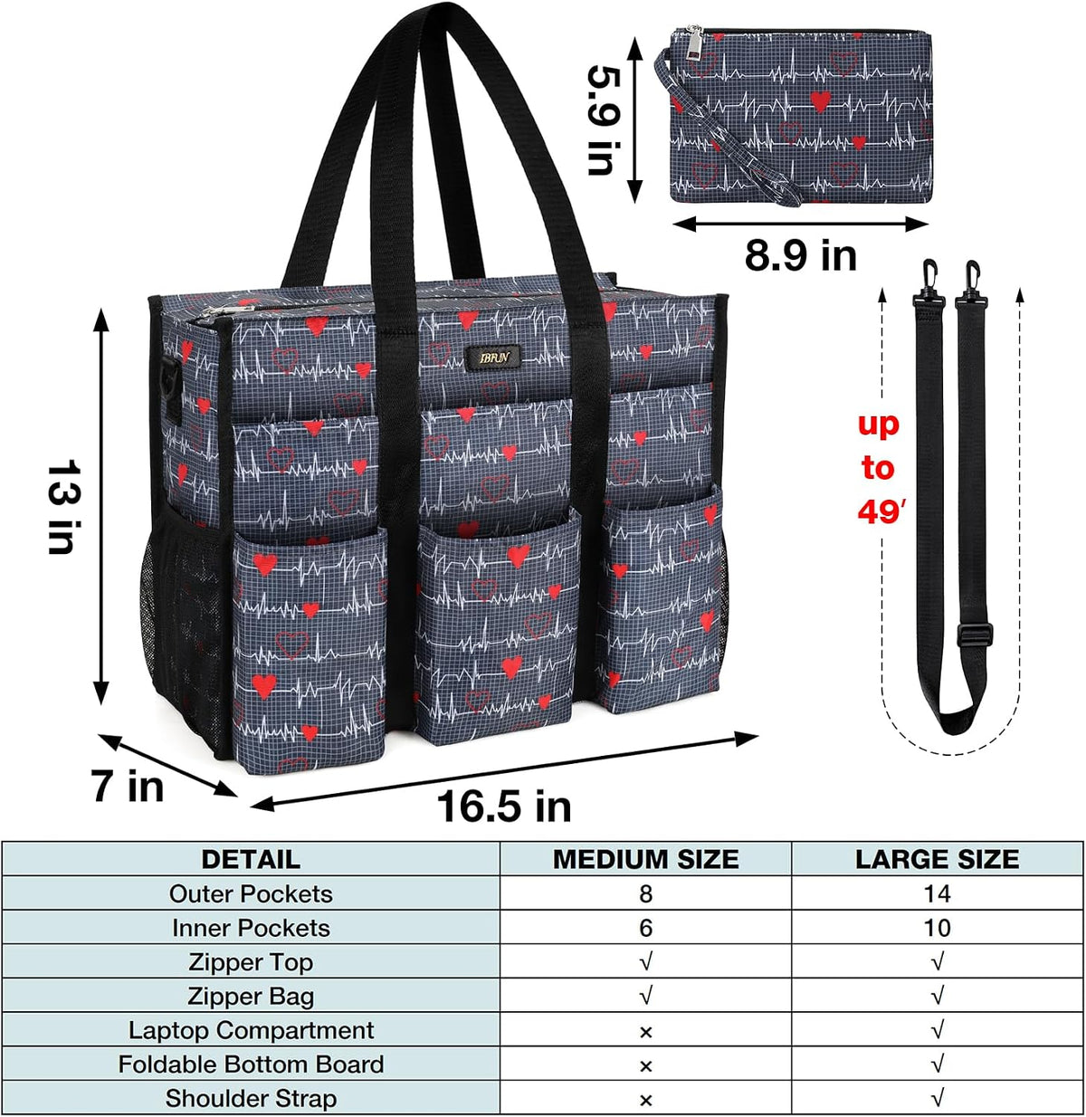 Utility Tote Bag with 24 Pockets, Large Teacher Travel Tote for Women