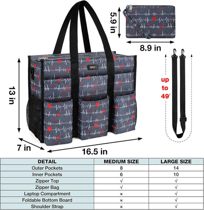 Utility Tote Bag with 24 Pockets, Large Teacher Travel Tote for Women