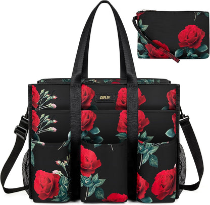 Utility Tote Bag with 24 Pockets, Large Teacher Travel Tote for Women
