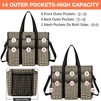 Utility Tote Bag with 24 Pockets, Large Teacher Travel Tote for Women