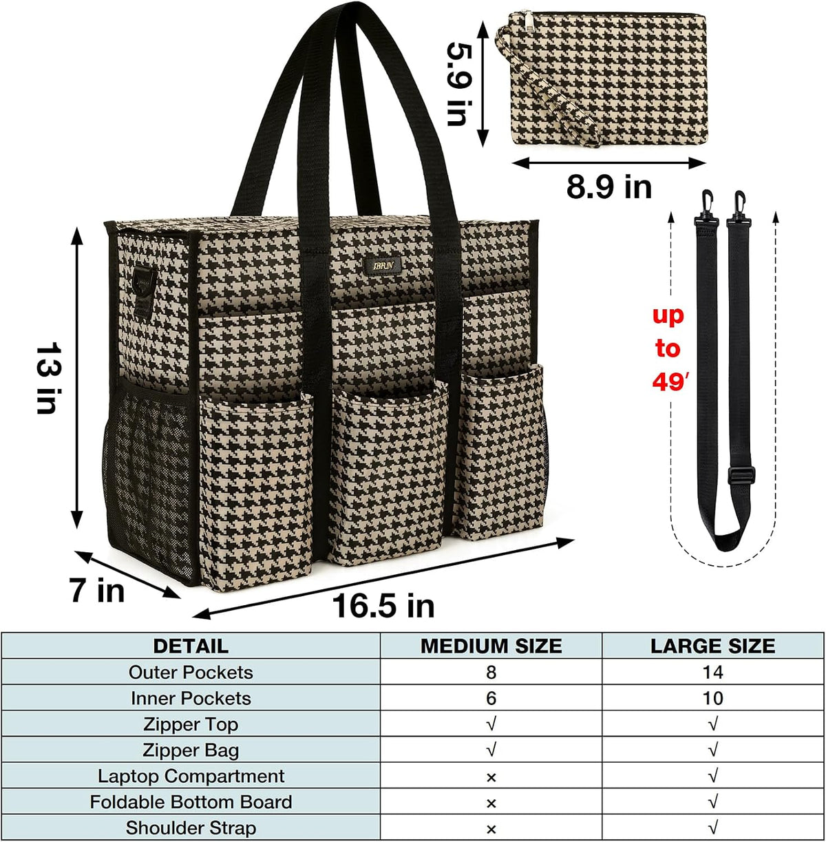 Utility Tote Bag with 24 Pockets, Large Teacher Travel Tote for Women