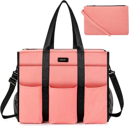 Utility Tote Bag with 24 Pockets, Large Teacher Travel Tote for Women