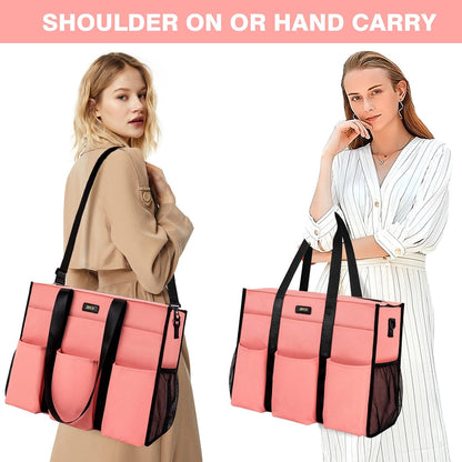 Utility Tote Bag with 24 Pockets, Large Teacher Travel Tote for Women