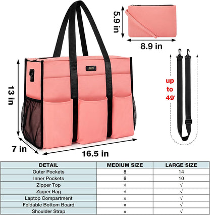 Utility Tote Bag with 24 Pockets, Large Teacher Travel Tote for Women